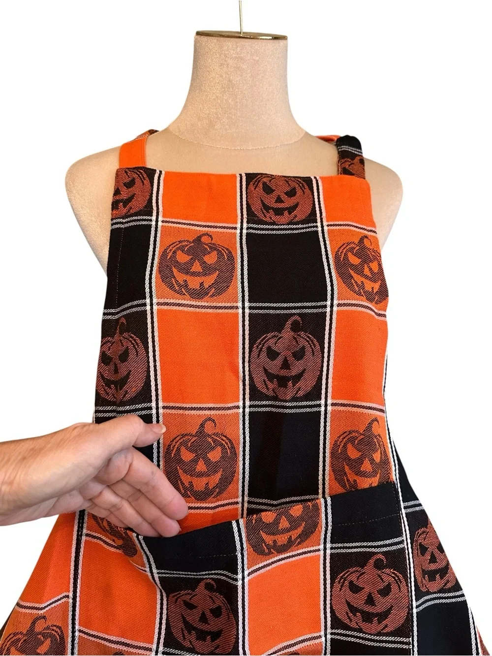 Halloween Pumpkin Jack-O'-Lantern Plaid Apron Orange Black Check